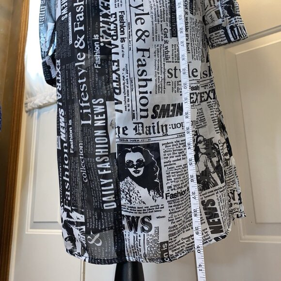 LIVE 4 TRUTH Fashion Newspaper Print Sheer Tunic Top Small City Artsy Journalism - Picture 6 of 15